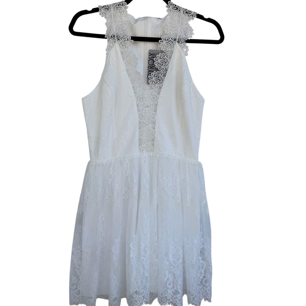 NWT Oyrosy White Lace Halter Dress Sleeveless Mini SMALL